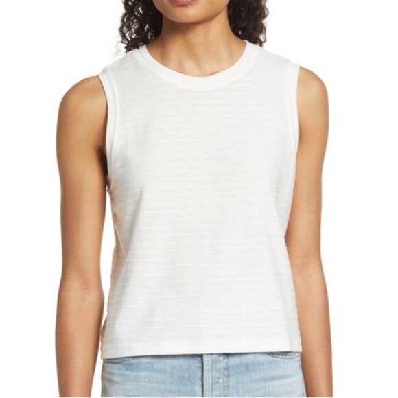 Marine Layer Tops - Marine Layer "Lydia" Textured White Cream Stripe Cropped Tank